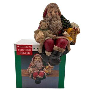 Vintage Whimsical Gnome Stocking Holder Santa w Presents Fun Shelf Sitter w Box